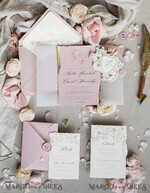 WEDDING INVITATIONS whimsical boho invites Vintage Floral Crest Monogram Blush Wedding Invitation with chiffon torn bow,  French Provence Garden Elegant Floral Wedding Invitation suite Deckled Torn edges , Elegant Toile de Jouy & Baroque Invitation set 26