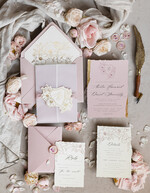 WEDDING INVITATIONS whimsical boho invites Vintage Floral Crest Monogram Blush Wedding Invitation with chiffon torn bow,  French Provence Garden Elegant Floral Wedding Invitation suite Deckled Torn edges , Elegant Toile de Jouy & Baroque Invitation set 26