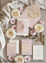 WEDDING INVITATIONS whimsical boho invites Whimsical Blush Gold Wedding Invitation with chiffon bow, Garden Elegant Floral Wedding Invitation23