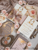 WEDDING INVITATIONS Vintage Baroque Vintage Baroque Wedding Invitation suite  Beige Golden Fine art Roses Wedding Invitations with rsvp Victorian wedding crest Chinoiserie Invites Royal Ornamental frame23