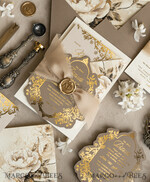 WEDDING INVITATIONS Vintage Baroque Vintage Baroque Wedding Invitation suite  Beige Golden Fine art Roses Wedding Invitations with rsvp Victorian wedding crest Chinoiserie Invites Royal Ornamental frame25