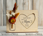 Geschenke zum Muttertag Grußkarten für Mama Geschenkidee zum Muttertag Holz-Statuette mit Widmung & Trockenblumen – Muttertagskarte mit Herz2