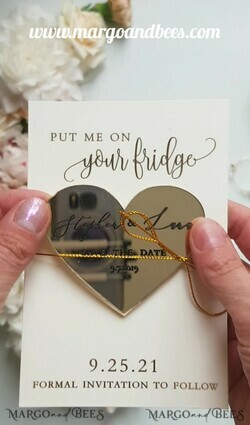SAVE THE DATES acrylic gold magnets Personalised Save the Date, golden mirror magnet5