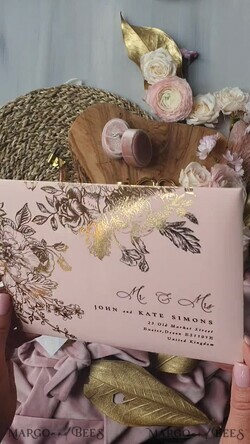 WEDDING INVITATIONS gold / rose gold / silver / glitter Luxury Arabic Gold Foil Wedding Invitations, Glamour Golden Shine Wedding Invites, Romantic Blush Pink Wedding Cards, Elegant Indian Wedding Invitation Suite25