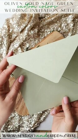 WEDDING INVITATIONS gold / rose gold / silver / glitter Elegant Olive Wedding Invitations, Luxury Sage Green Wedding Invites, Glamour Golden Pocketfold Wedding Cards, Bespoke Tuscany Wedding Invitation Suite14