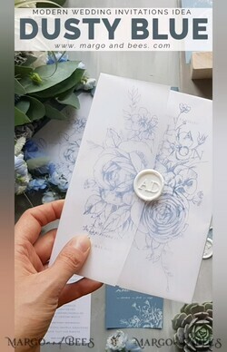 HOCHZEITS EINLADUNGEN Moderne Einladungen Florale Karten Zarte staubblaue Hochzeitskarten, moderne florale Hochzeits-Einladungen, minimalistische Vellum-Hochzeitseinladungssuite, elegante und handgemachte Hochzeitsstationery16