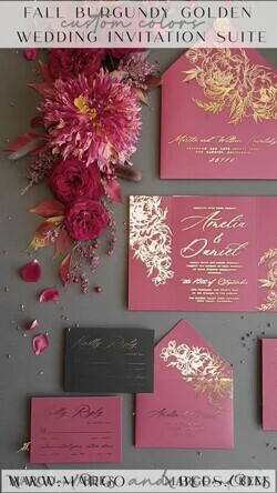 WEDDING INVITATIONS gold / rose gold / silver / glitter Golden Burgundy Wedding Invitations, Glamour Glitter Wedding Stationery, Elegant Black Wedding Invitation Suite, Gold Foil Luxury Arabic Wedding Cards16