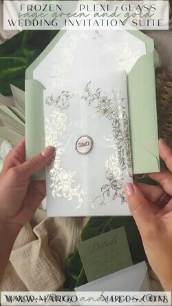 WEDDING INVITATIONS gold / rose gold / silver / glitter Bespoke Sage Green Acrylic wedding invitations, Glamour Gold Wedding Invitations • Golden Wax Seal Wedding Invitation Suite • Luxury Wedding Cards Sage Green Gold5