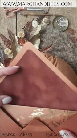 WEDDING INVITATIONS gold / rose gold / silver / glitter Bespoke Acrylic Gold wedding invitation, Glamour Velvet Terracotta Wedding Invitations • Golden Shine Plexi Wedding Invitation Suite • Luxury Wedding Cards wax seal Copper6