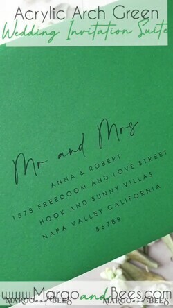 WEDDING INVITATIONS gold / rose gold / silver / glitter Emerald Green Velvet Wedding Invitations, Acrylic Arch Wedding Invites, Greenery Velvet Wedding Invitation Suite, Garden Modern Wedding Stationary, Boho Wedding Ideas Clear Transparent Wedding Invitation with rsvp, Green and Gold Acrylic Wedding Invitation Set5