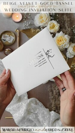 WEDDING INVITATIONS gold / rose gold / silver / glitter Custom Wedding invitations  velvet crem pocket, Elegant gold tassel Wedding Invitations, Gold Wedding Invitation Suite,  Luxury wedding Cards6