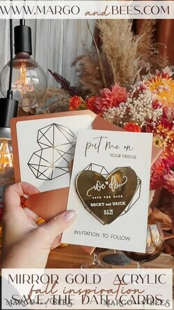 SAVE THE DATES acrylic gold magnets Personalised Save the Date Heart Acrylic Magnet and Card, Gold Terracotta Elegant Wedding Save The Dates Acrylic Magnets, boho Save The Date Cards6