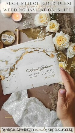WEDDING INVITATIONS gold / rose gold / silver / glitter Arch Gold Acrylic wedding invitation, Luxury gold marble Wedding Invites, Glamour Ivory Wedding Invitation Suite12