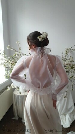 BRIDE bolero, robes, garter WEDDING BOLERO & SHRUGS Wedding Bolero Long Sleeve, Wedding Puff Sleeve Mesh Shrug, Bridal puff sleeved wedding Coverup, Blouse for Bride,  Bridal Capelet mesh11
