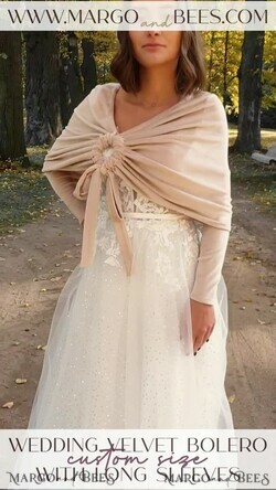 BRIDE bolero, robes, garter WEDDING BOLERO & SHRUGS Nude Velvet Wedding bolero long sleeve,Beige Shrug Women Wedding, Bridal Backless Cover, Jacket for Bride, Velvet Bridal Blouse Bridal Shrug 16