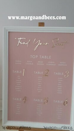 TABLE PLANS AND WEDDING WELCOME SIGNS plexi gold / velvet Blush and Gold Modern Acrylic Seating Chart, 3d Elegant Find Your Seat - Seating Plan , Wedding Table Plan in White Frame, Wedding Decoration with golden letters - Reception Signage - Custom Ceremony Sign BpPXSet15