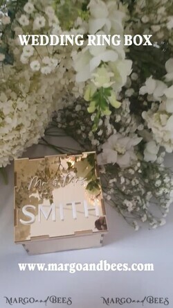 RING BEARER BOXES & PILLOWS Clear Gold Acrylic Ring Box Ring Box for Wedding Ceremony 3 rings, mirror Acrylic Golden Wedding Ring Box for ceremony, Boho Glam Wedding Ring Boxes, Luxury Acrylic Gold Ring box double Custom Colors11
