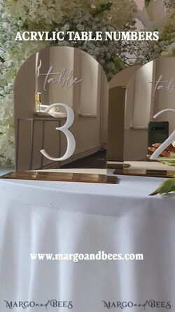 TABLE DECOR SIGNS Acrylic table decor Numbers Acrylic Arch Table Numbers, Mirror Gold Acrylic Sign, Gold Plexi Table Numbers, Luxury Wedding Table Decor, Wedding Signage Golden Mirror Table Numbers15