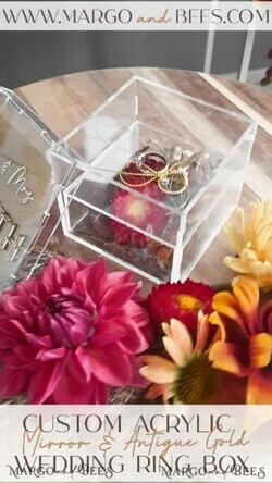 RING BEARER BOXES & PILLOWS Clear Gold Acrylic Ring Box Ring Box for Wedding Ceremony 3 rings, Clear Acrylic Golden Wedding Ring Box for ceremony, Boho Glam Wedding Ring Boxes, Luxury Acrylic Gold Ring box double Custom Colors11