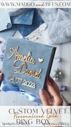 RINGTRÄGERBOXEN & KISSEN Samtkästchen für den Trauungszeremonie Staubblauer goldener Samt Hochzeit Ring Box für Zeremonie, Ring Box für Hochzeitszeremonie 3 Ringe Samt, Boho Glam Hochzeit Ring Boxen für ihn und sie, Luxus Samt Ring Box doppelt benutzerdefinierte Farben.11