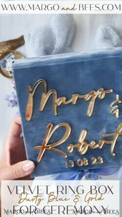 RINGTRÄGERBOXEN & KISSEN Samtkästchen für den Trauungszeremonie Staubblauer goldener Samt-Hochzeitsringbox für die Zeremonie, Ringbox für die Hochzeitszeremonie 3 Ringe Samt, Boho Glam Hochzeitsringboxen für ihn und sie, luxuriöse Samt-Ringbox doppelt, benutzerdefinierte Farben.14