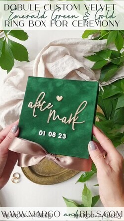 RINGTRÄGERBOXEN & KISSEN Samtkästchen für den Trauungszeremonie Grüne goldene Samt-Ehering-Box für die Zeremonie, Ringbox für die Hochzeitszeremonie 3 Ringe Samt, Boho Glam Hochzeitsringboxen für ihn und sie, Luxuriöse Samt-Ringbox doppelt, individuelle Farben.13