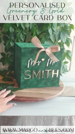 CARD BOXES velvet card boxes Gift Card Box, Velvet Green wedding wishing well money gift card box, Personalized Wedding Card Box, Luxury Greenery Card Box, Wedding Green and Gold Card Box with Lid, Wedding Money Box, Emerald Green Wedding Card Box4