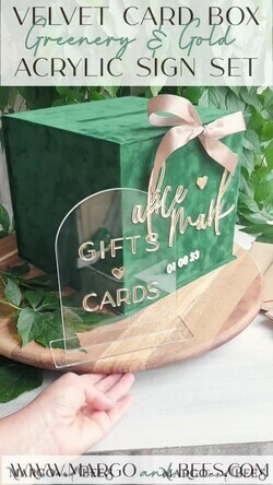 CARD BOXES velvet card boxes Garden Wedding Card Box Gift Card Box & arch Sign Set , Velvet green wedding wishing well money gift card box, Personalized Wedding Card Box, Greenery Luxury Card Box, Wedding Card Box with Lid, Emerald Wedding Money Box, Garden Wedding Card Box18