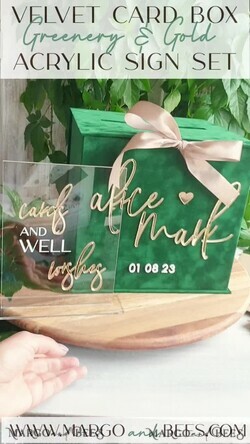 CARD BOXES velvet card boxes  Gift Card Box &  Sign Set , Velvet green wedding wishing well money gift card box, Personalized Wedding Card Box, Greenery Luxury Card Box, Wedding Card Box with Lid, Emerald Wedding Money Box, Garden Wedding Card Box19