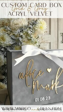 CARD BOXES velvet card boxes Gift Card Box, Velvet Grey wedding wishing well money gift card box, Personalized Wedding Card Box, Luxury Greenery Card Box, Wedding Grey and Gold Card Box with Lid, Wedding Money Box, Grey Green Wedding Card Box12