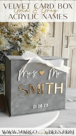 CARD BOXES velvet card boxes Gift Card Box, Velvet Grey wedding wishing well money gift card box, Personalized Wedding Card Box, Luxury Greenery Card Box, Wedding Grey and Gold Card Box with Lid, Wedding Money Box, Grey Green Wedding Card Box10