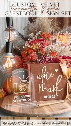 WEDDING GUEST BOOKS Instax Instant Photo Book Fall Terracotta Gold Acrylic Wedding Guest Book Personalised and sign set, Velvet Rust Instant Photo Book Boho Elegant Instax Wedding Photo Guestbook18