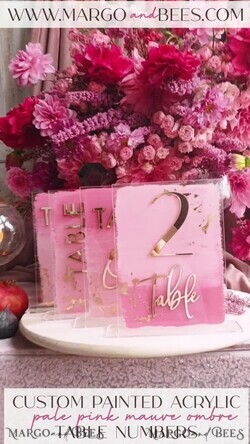 TABLE DECOR SIGNS Acrylic table decor Numbers Pale Pink Ombre Mauve Acrylic Table Numbers, Dusty Rose Acrylic & gold Sign, Gold Plum Plexi Table Numbers, Luxury Purple Wedding Table Decor,3D Wedding Signage16