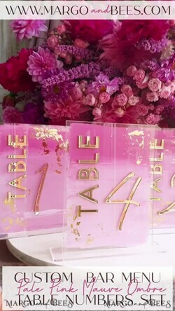 TISCHDEKORATIONSCHILDER   Acryl Tischdekoration Zahlen Blassrosa Ombre Mauve Acryl Tischnummer, Staubige Rose Acryl & goldene Beschilderung, Gold Pflaume Plexi Tischnummern, Luxus lila Hochzeits Tischdekoration, 3D Hochzeitsbeschilderung18