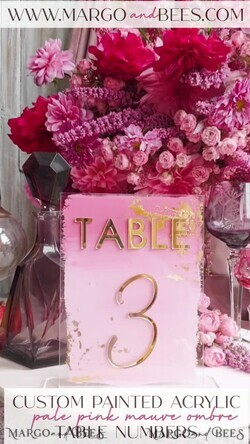 TABLE DECOR SIGNS Acrylic table decor Numbers Pale Pink Ombre Mauve Acrylic Table Numbers, Dusty Rose Acrylic & gold Sign, Gold Plum Plexi Table Numbers, Luxury Purple Wedding Table Decor, Wedding Signage Golden mirror table numbers11