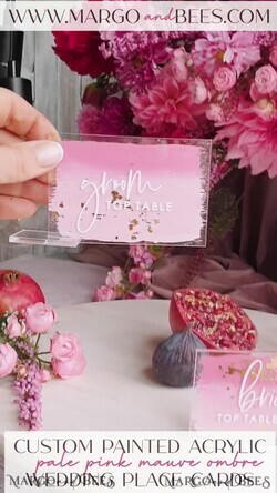 PLACE CARDS / TABLE CARDS Acrylic Gold Clear / Wood 3D Modern Ombre Pale Pink Mauve Acrylic Place card, Wedding Place Cards, Dusty Rose Name Card premium, Transparent Acryl Seating Card, Painted Luxury Escort Cards16