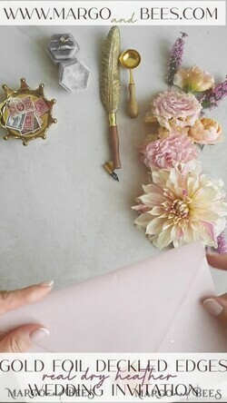 HOCHZEITS EINLADUNGEN moderne Kalligraphie / feine Kunst Feine Kunst Elfenbein Gold Hochzeitseinladung, Echte Heide Blumen Hochzeitseinladung, Französische Provence Einladungssuite, Kranz Monogramm Hochzeitseinladungssuite, Zergliedertes Rand Einladung, Zerrissene Rand Hochzeitseinladungen gold, Feine Kunst Hochzeitseinladungssuite, Zergliedertes Rand Papier.19