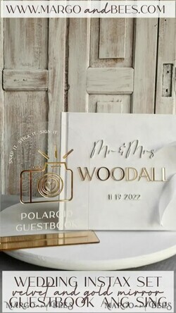 HOCHZEITS-GÄSTEBÜCHER Instax Sofortbildbuch Reines Weißes Gold-Acryl-Hochzeitsgästebuch, personalisiert und mit Unterschriftenset, Samtweißes Sofortfoto-Buch Boho-Elegant Instax Hochzeitsfoto-Gästebuch19