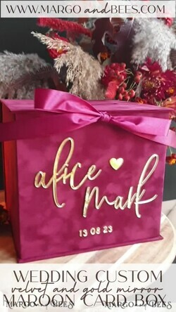 CARD BOXES velvet card boxes burgundy Card Box, Maroon Wedding Card Box with Lid, Marsala Wedding Money Box, Wedding Card Box with slot  13