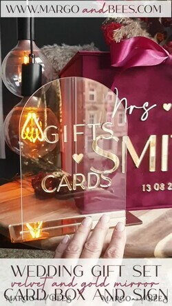 CARD BOXES velvet card boxes burgundy Card Box & arch acrylic sign , Maroon Wedding Card Box with Lid, Marsala Wedding Money Box, Wedding Card Box with slot  cards & gift Arch acrylic sign set33