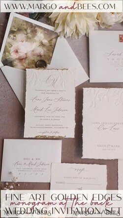 HOCHZEITS EINLADUNGEN moderne Kalligraphie / feine Kunst Präge-Ivory-Gold-Hochzeits Einladung, Florale Hochzeits Einladung, Toskana Italien Einladung Suite, Kranz Monogramm Hochzeits Einladung Suite, Deckle Edge Einladungen, Zerrissene Kante Hochzeits Einladungen golden, Fine Art Hochzeits Einladung Suite, Deckle Edge Papier14