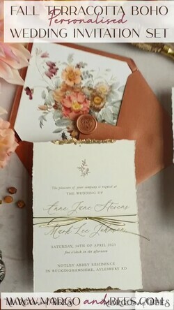 WEDDING INVITATIONS modern calligraphy / fine art Fine Art Fall Terracotta Gold Wedding Invitation, Burnt orange Floral Wedding Invitation, Rust Invitation suite, Wreath Monogram wedding invitation suite, Deckled Edge Invites, Torn Edge Wedding Invitations golden, Fine Art Wedding Invitation Suite, Deckled13