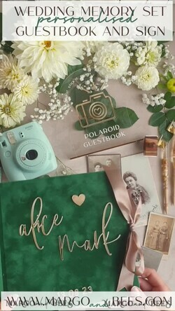 WEDDING GUEST BOOKS Instax Instant Photo Book Emerald Green Gold Acrylic Wedding Guest Book Personalised and sign set, Velvet Garden Greenery Instant Photo Book Boho Elegant Instax Wedding Photo Guestbook11