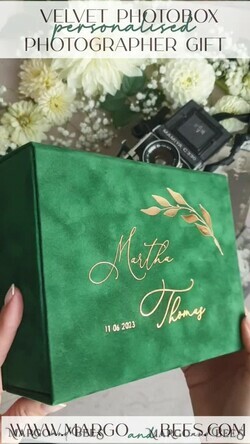 PHOTO ALBUM/ PHOTO BOX  Velvet Photo Box Photographer Box  Emerald Green Velvet Photo Box Photographer Box Wedding Memory Box, Greenery Custom Keepsake Box, Garden Photographer Gifts for Clients, Wedding Pictures packaging, Custom photography box16