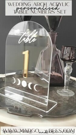 TABLE DECOR SIGNS Acrylic table decor Numbers Acrylic Arch Table Numbers, Clear Acrylic and gold Sign, Gold Plexi Table Numbers, Luxury Wedding Table Decor, Wedding Golden mirror and white UV table numbers 8