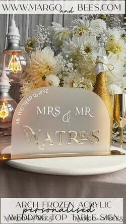 TABLE DECOR SIGNS Acrylic table decor Numbers Acrylic Arch frozen Top Table sign, White and Golden Top Table Signs, Gold 3D Top Table sign, Elegant Luxury Wedding Mr & Mrs  Table Decor, Glam Wedding Signage10