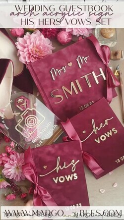 WEDDING GUEST BOOKS Bundle Gustbooks & Vows set Personalised Wedding Maroon Guest Book & Custom Made Wedding Burgundy Velvet Vows set of two - Bundle Golden guestbook and vows books 24