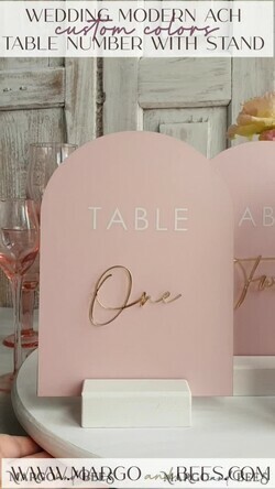 TABLE DECOR SIGNS Velvet table Numbers and Decor Pink Acrylic Table Numbers, Arched Table Numbers With Stand, Blush Pink And Gold Wedding Table Decor, 3D Golden Lettering Table Numbers,  Blush Wedding Signage,10