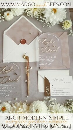 WEDDING INVITATIONS gold / rose gold / silver / glitter Arch Golden Acrylic wedding invitation suite, Velvet Beige Wedding Invites, Glamour Plexi Glass Wedding Invitations34