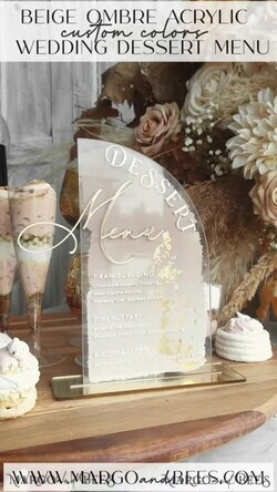 TISCHDEKORATIONSCHILDER   Acryl Tischdekoration Zahlen Acrylbogen Beige Ombre Dessertmenü, klarer Acryl Gold Taupe Candy Bar Schild, Nude Gold Plexi Tischbogen Menü, luxuriöse Beige Ombre Hochzeits Tischdekoration, Hochzeitsbeschilderung goldenem Spiegel Dessertmenü19